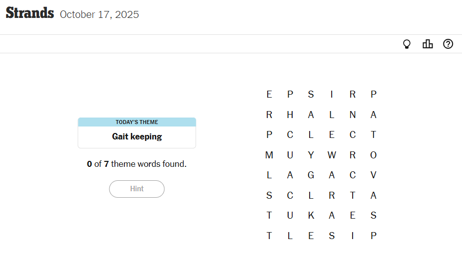 Today’s NYT Strands Theme For October 17, 2025